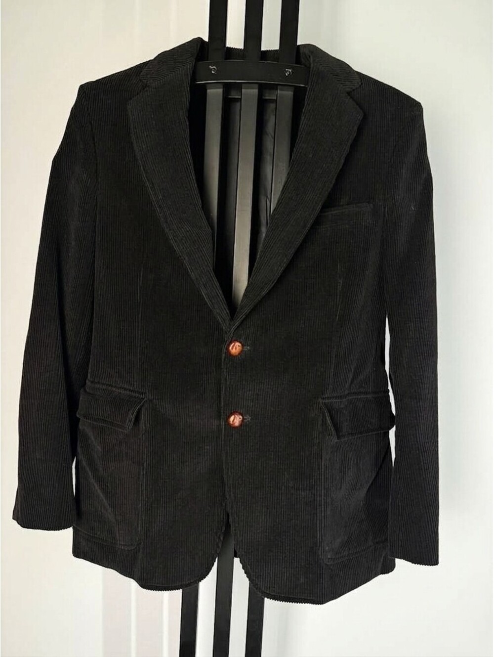 Jordache Vintage 80s Black Corduroy Blazer Mens 40R Elbow Patch Sport Coat Ivy